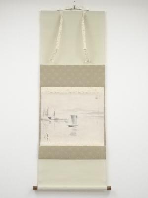 福田恵一筆　水郷の朝　肉筆紙本掛軸（共箱）